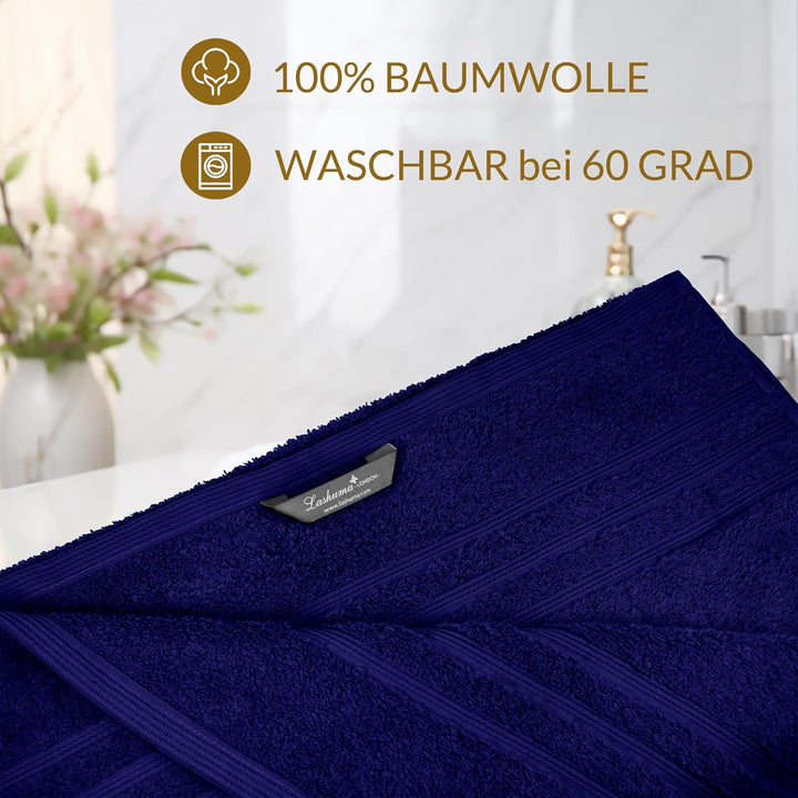 Lashuma Hochwertiges Duschhandtuch Set, 2X Baumwolltuch 50x100 – 2X 70x140, Capri Blau – Marine Lond