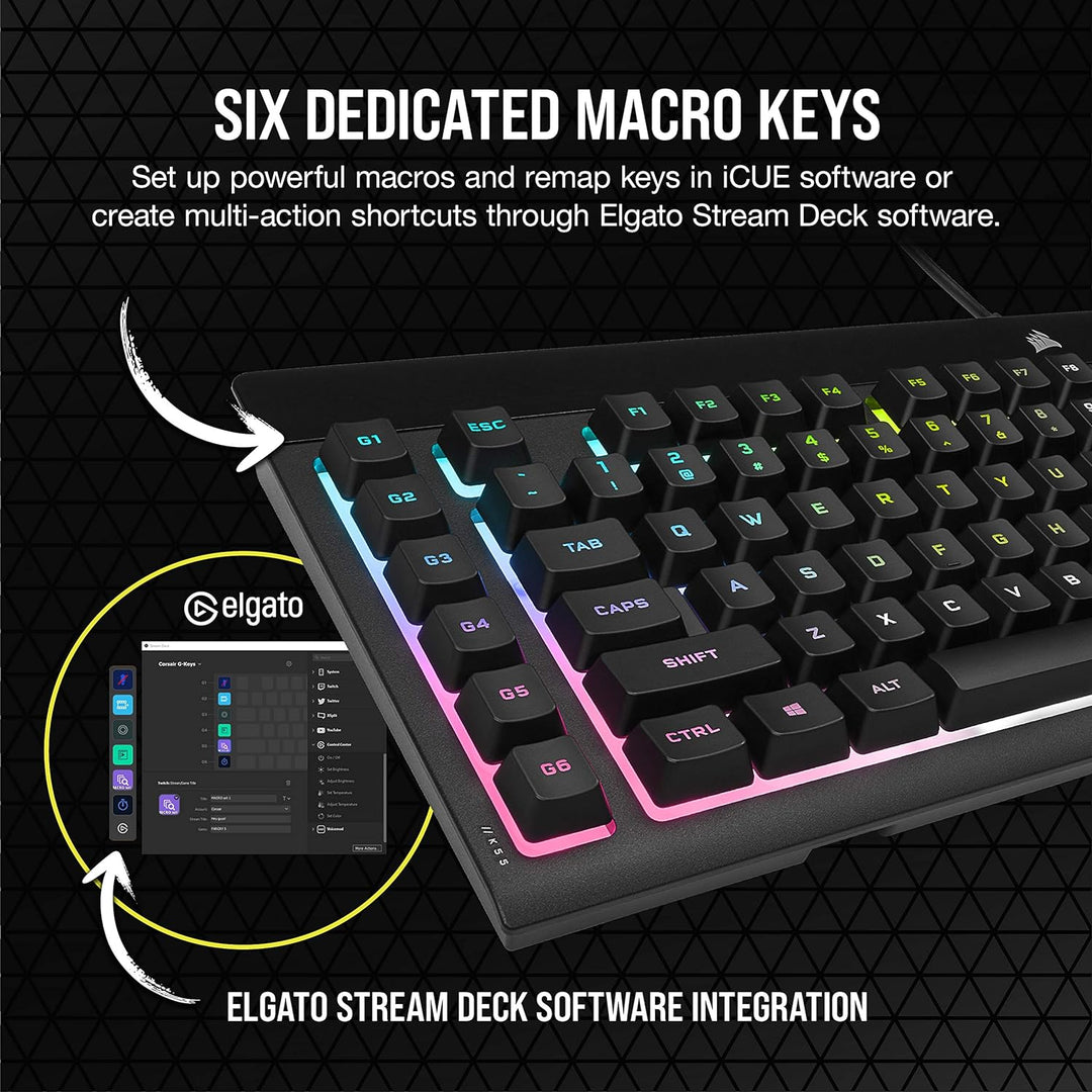 Corsair K55 RGB PRO XT Gaming-Tastatur, kabelgebunden, QWERTY-Layout, Schwarz, K55 RGB PRO XT