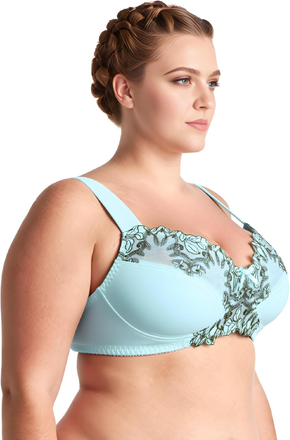 Curve Muse Damen Übergrösse Minimizer Kabellos Ungefütterter BH mit Stickspitze-2er Pack 75E Nude, H