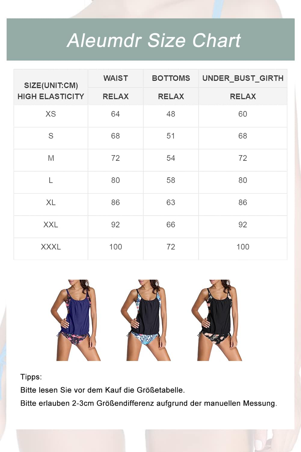 Aleumdr Tankini Set Damen Bauchweg Tankinis Push Up Damen Zweiteiler Badeanzüge Bademode Set Damen S
