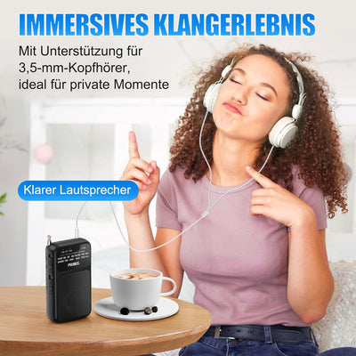 PRUNUS J-555 AM/FM/UKW Radio Klein, Kleines Radio mit Akku, USB-C-Laden, Mini Radio Batteriebetriebe