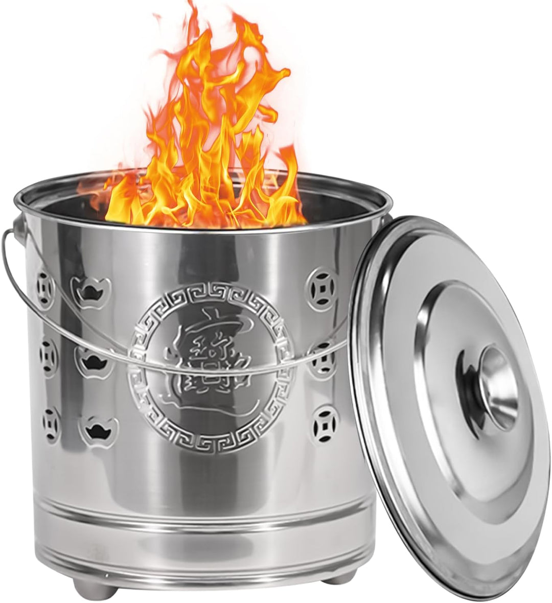 Feuertonne für den Gartenabfall mit Deckel und Schürhaken, Edelstahl Feuer Verbrennungstonne für Lau