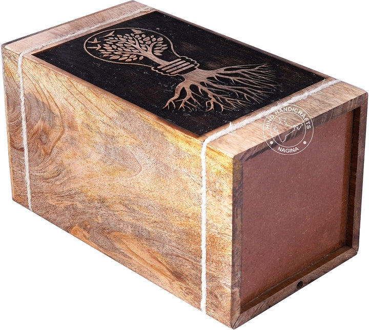 Holzurne mit Blumenmotiv, graviert, für menschliche Asche, für Erwachsene, gross – Holzbeerdigungsur