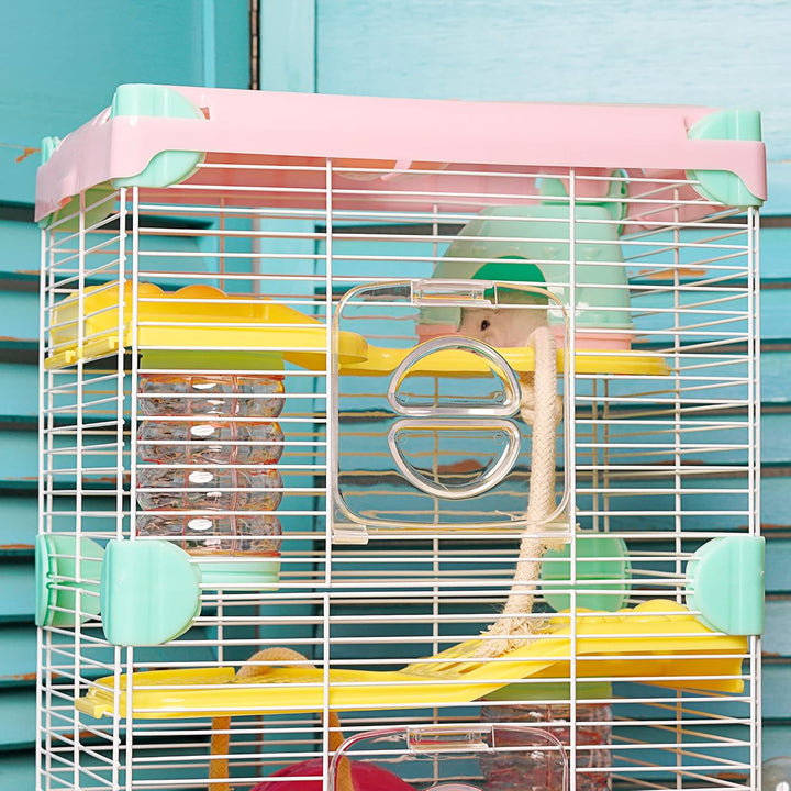 Käfig für Hamster, Roborowski, Käfig für Hamster, 27.7 * 20.5 * 42.5cm, 2 Etagen, mit Rad, Trinknapf