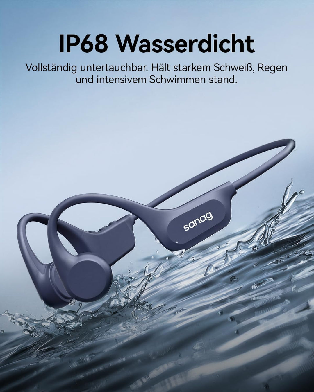 SANAG Knochenschall Sportkopfhörer, Open-Ear-Ohrhörer mit Bluetooth 5.3, Mikrofon mit Geräuschunterd