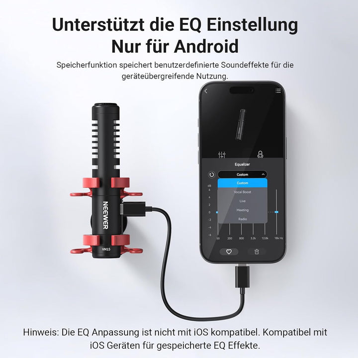 NEEWER Mini Mikrofon, AI Geräuschunterdrückung Microphone Handy, App Steuerung und EQ, 48kHz/24Bit,