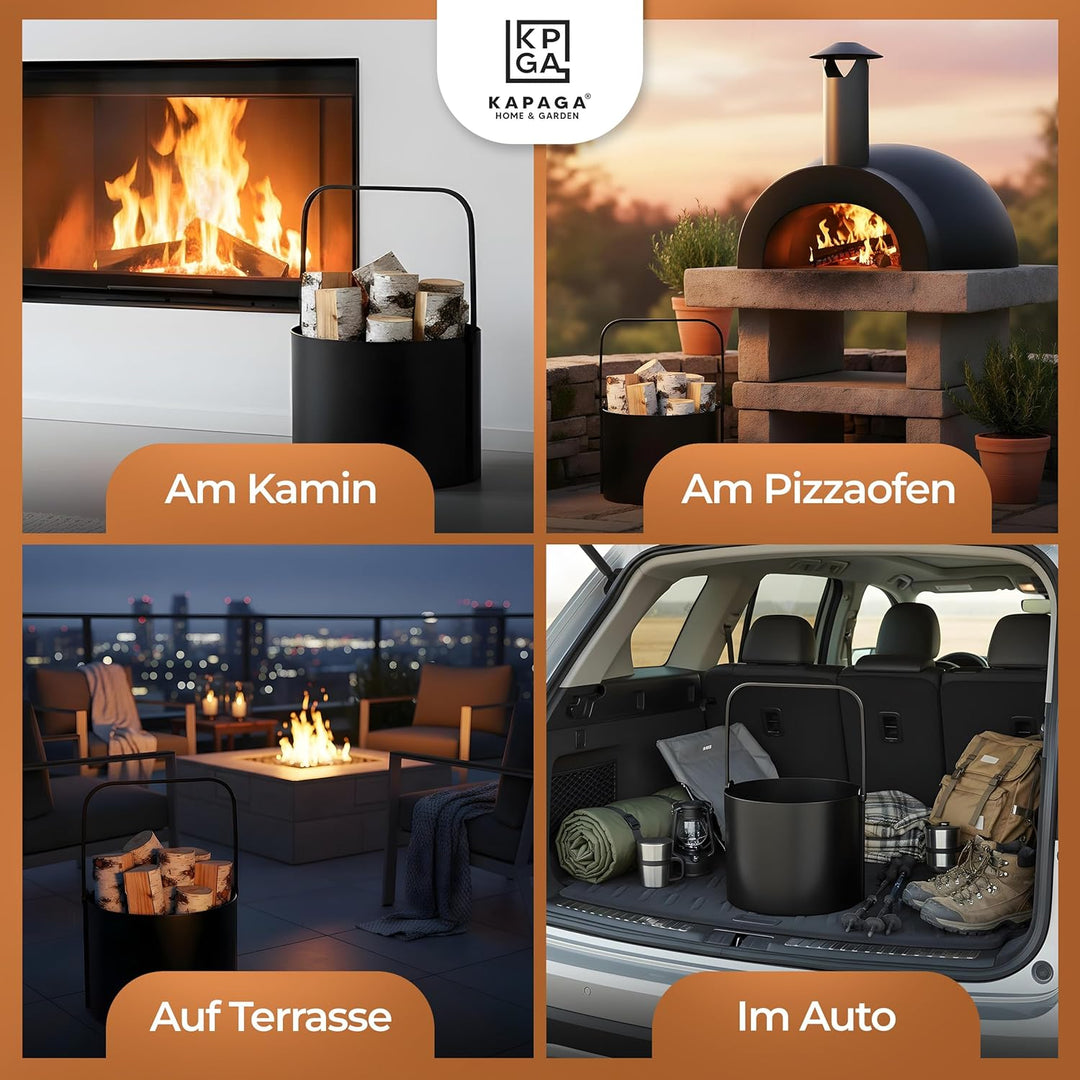 Kapaga - SET 2x Holzkörbe, Kaminholzkorb aus Metall ⌀ 35 cm + ⌀ 40 cm, Holzlager innen, Geschweisst