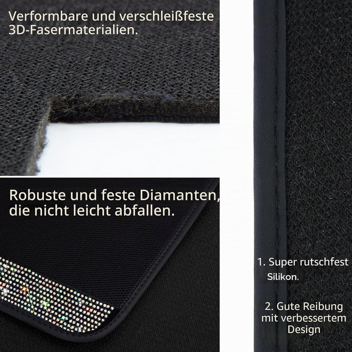 eing atmungsaktive universelle Bling-Anti-Rutsch-Auto-Fussmatte mit Kristall-Strasssteinen für Fraue