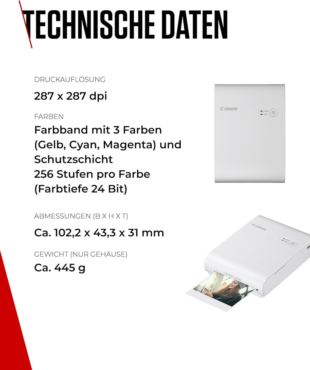 Canon SELPHY SQUARE QX10 Mini Fotodrucker mobil tragbar unterwegs (quadratischer Druck 6,8 x 6,8cm m