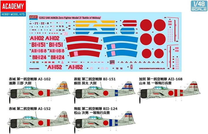 Academy 12352 1/48 Japanese Navy Zero Ship Fighter Flugzeug Typ 21 Midway Battle Kunststoffmodell