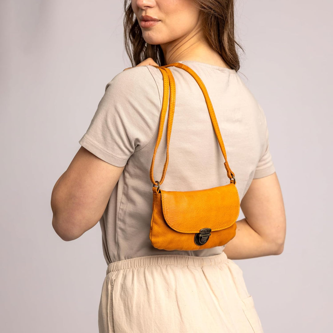 Gusti Umhängetasche Leder - Rona Damen Handtasche Ledertasche Vintage Leder Cognac, Cognac