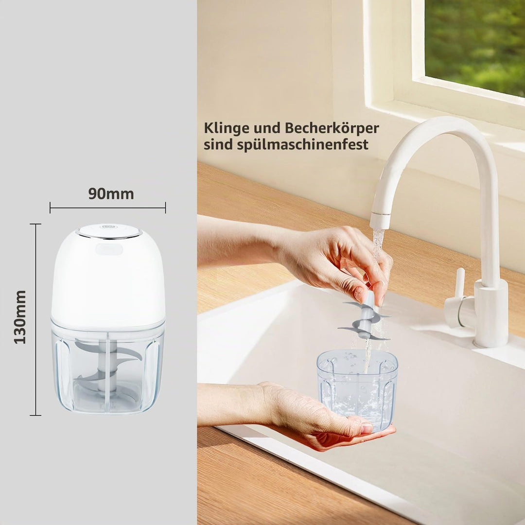 Elektrisch Zerkleinerer Küche Akku wiederaufladbar, 250ML Mini Knoblauchhacker Gemüsezerkleinerer El