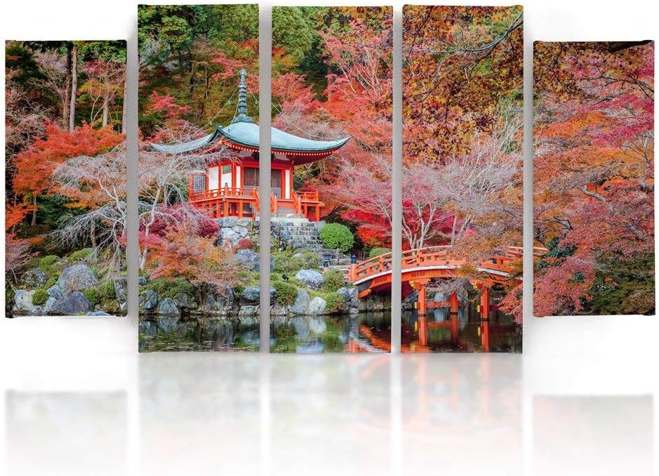 Feeby Frames, Leinwandbild Bilder Wand Bild - 5 Teile - Wandbilder Kunstdruck (JAPANISCHER GARTEN, R