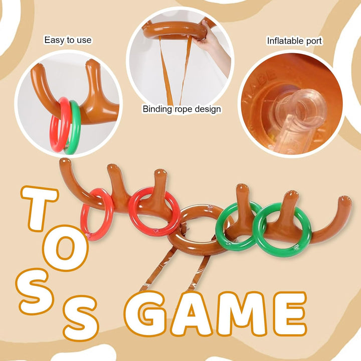 10 Stücke Ringwurfspiel Aufblasbare, Aufblasbarer Rentier-Geweihhut mit Ringen, 2 aufblasbares Gewei