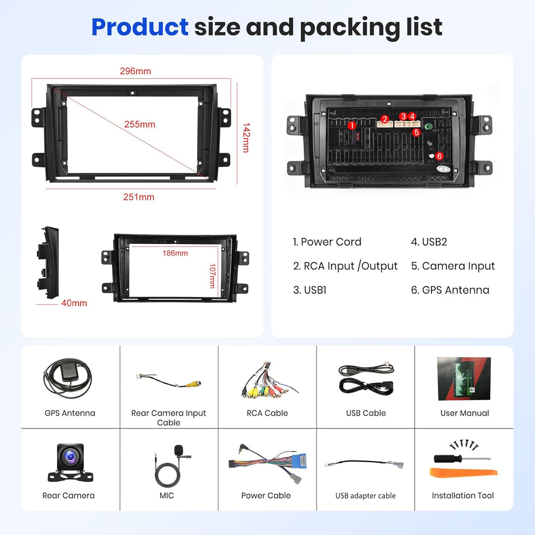 2G+64G Android Autoradio für Suzuki SX4 2006-2013 FIAT Sedici 2005-2014 mit Carplay Android Auto, Ri