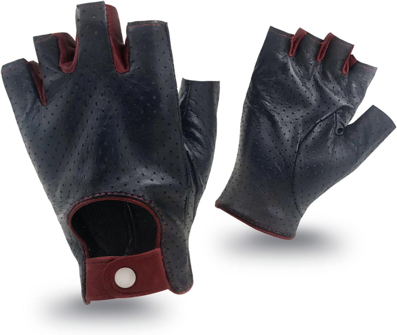 ZLUXURQ Damen-Lederhandschuhe Vollmaschige Fingerlose Halbfinger-Fahrhandschuhe Small-6.5" Schwarz u