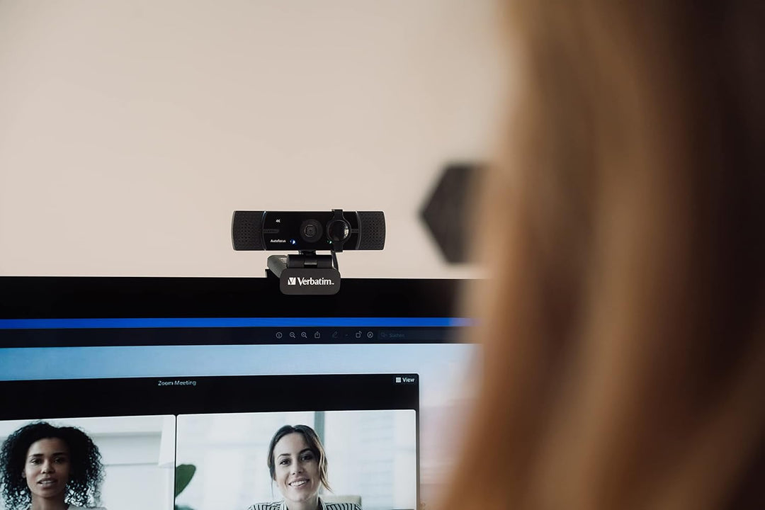 Verbatim Webcam mit Dual-Mikrofon, externe Kamera für Computer oder Laptop mit Ultra HD 4K Autofokus
