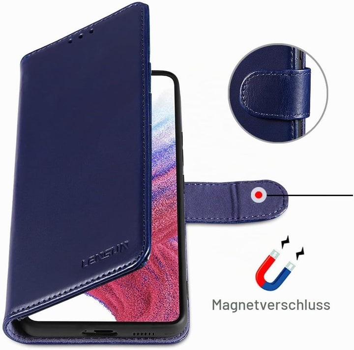 LENSUN Hülle für Samsung Galaxy A53 Echtleder, Handyhülle [Echtes Leder][Standfunktion][RFID Schutz
