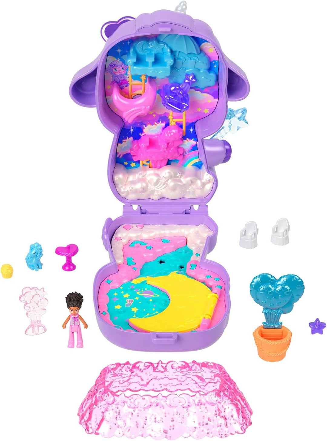 Polly Pocket Puppen und Spielset, Traumland-Schatulle in Lammform, Reisespielzeug mit 1 Minipuppe, H
