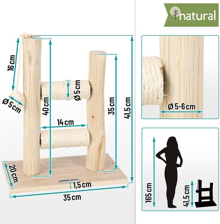VOSS.pet Kratzbaum Morea 43 – Premium Kratzsäule mit Naturholz vom Tanoak Baum, Katzenkratzbaum für
