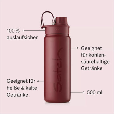 satch Trinkflasche aus Edelstahl BPA-frei 0,5l, Auslaufsicher und Kohlensäure geeignet, für Heisse u