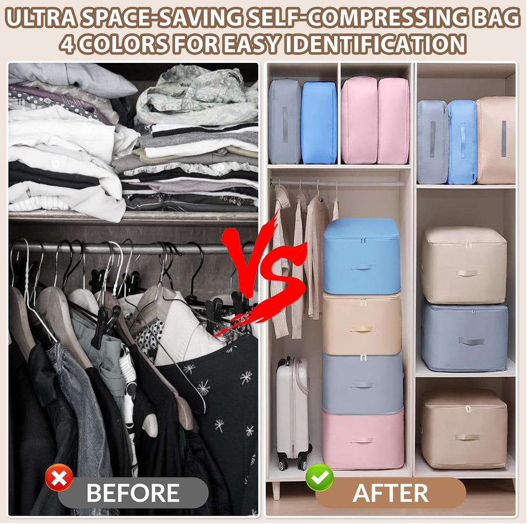 4 Stück Ultra Platzsparender Selbstkomprimierender Organizer, 52x42x60cm Aufbewahrungstasche für Bet