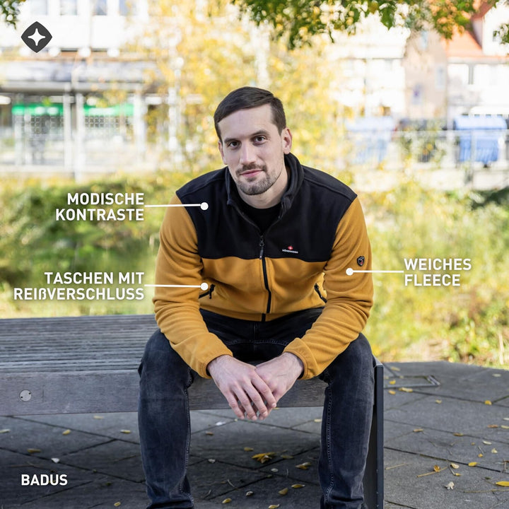 Höhenhorn Badus Herren Fleece Jacke Microfleece Full Zip Troyer Outdoor Wander Trekking, Senfgelb/Sc