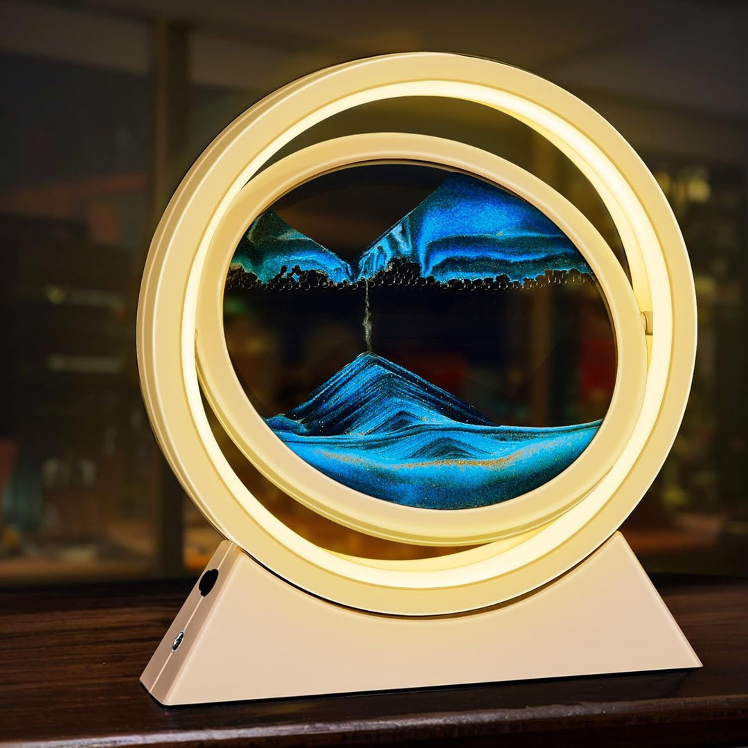 Ulikey Sandbilder Zum Drehen, 3D Dynamische Sandbild mit Led Licht, 10 Zoll Bewegende Sandkunst, Fli