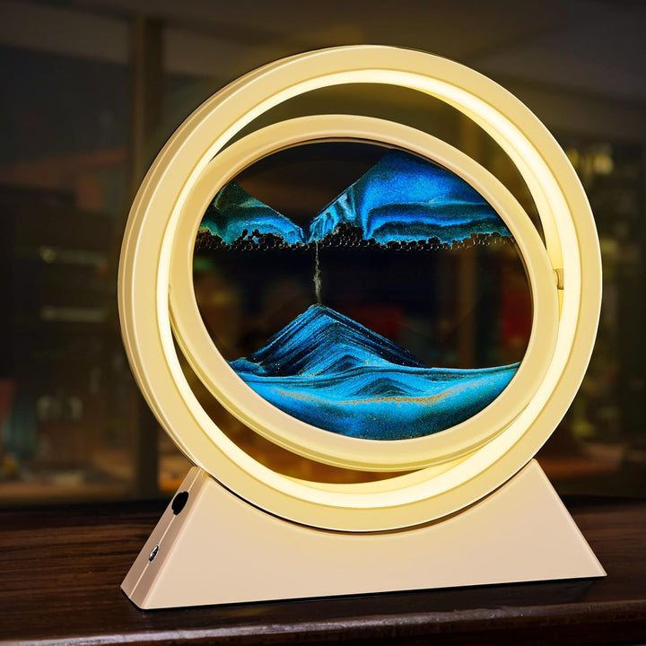 Ulikey Sandbilder Zum Drehen, 3D Dynamische Sandbild mit Led Licht, 10 Zoll Bewegende Sandkunst, Fli