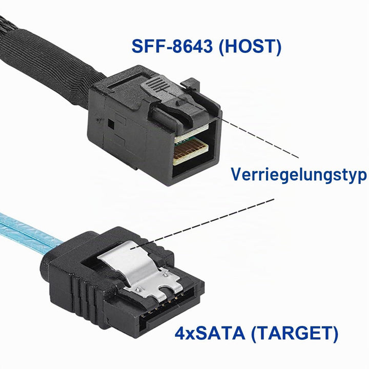 chenyang Mini SAS SFF-8643 1 zu 4 SATA 7Pin Festplatte 6Gbit/s Data Server RAID Kabel 0.5M SFF-8643