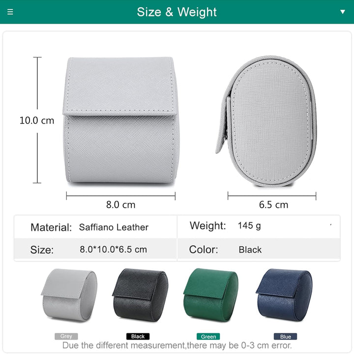 Hiram Uhrenkoffer aus Echtem Leder für 1 Uhr, Echtes Handgefertigtes Saffiano-Leder, Reiseuhr, Tragb