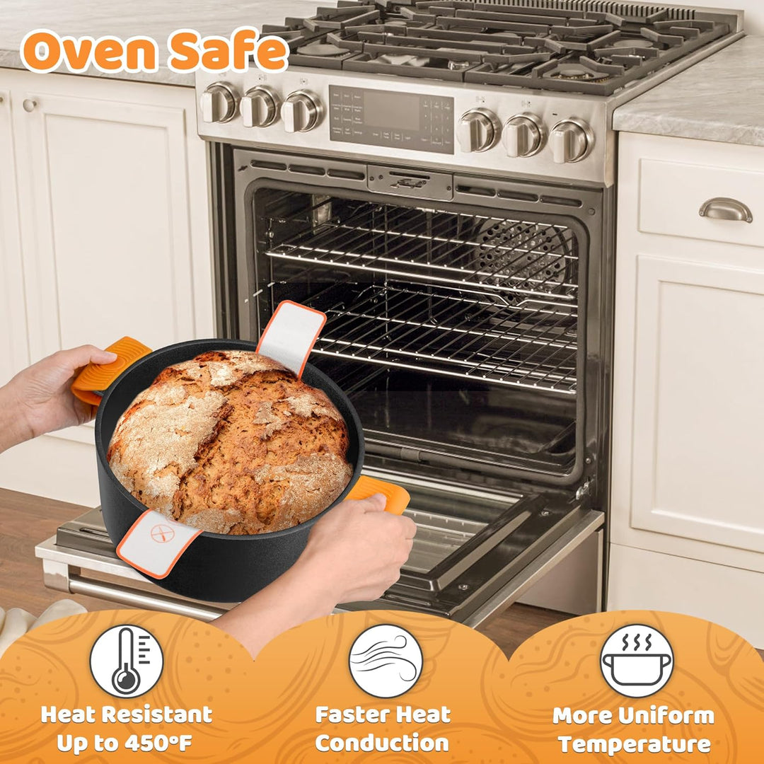 W&H Gusseisen Topf Brot Backen, 26cm Brotbackform mit Deckel Inkl Gärkorb und Teigschaber,5L Vorgewü