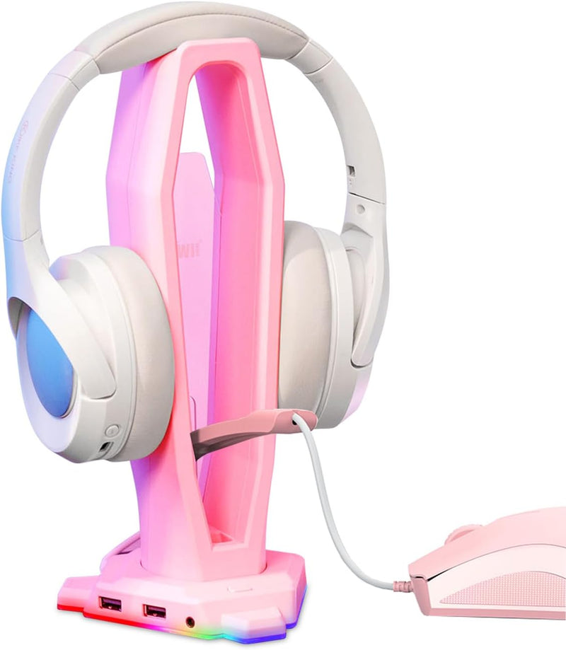 KIWIFOTOS 4-in-1-Kopfhörer-Ständer für Mädchen, Halterung mit Maus-Bungee für Gaming-Headset am Desk