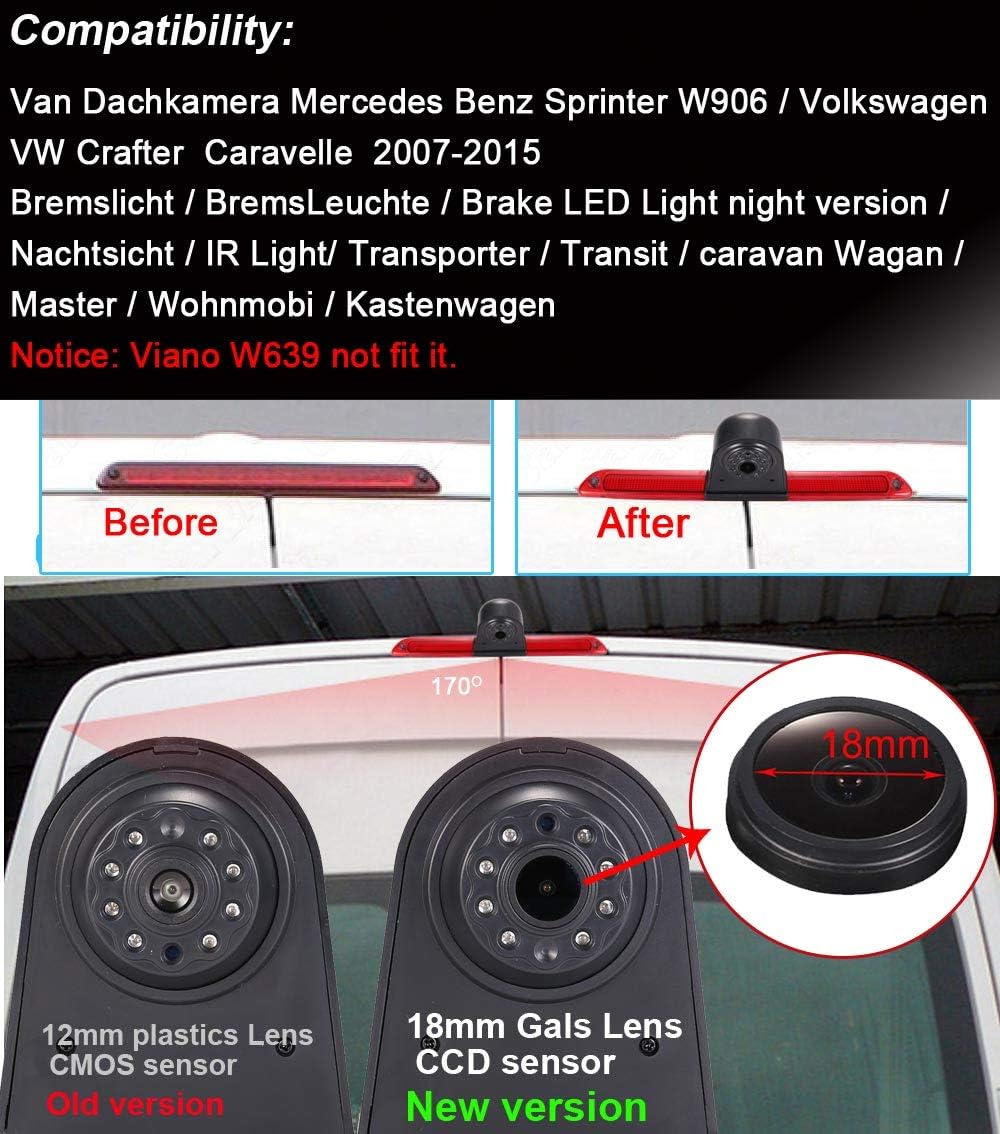 「18mm Linse Top Qualität Rückfahrkamera + 7 Zoll TFT LCD Bildschirm Auto Monitor」Bremsleuchte Auto D