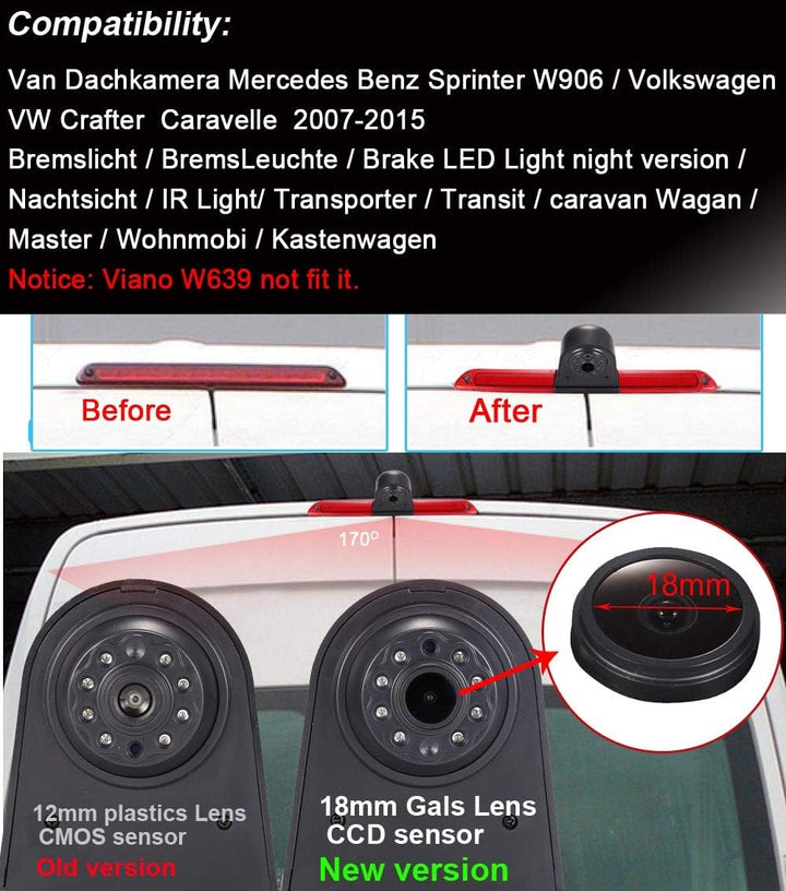 「18mm Linse Top Qualität Rückfahrkamera + 7 Zoll TFT LCD Bildschirm Auto Monitor」Bremsleuchte Auto D