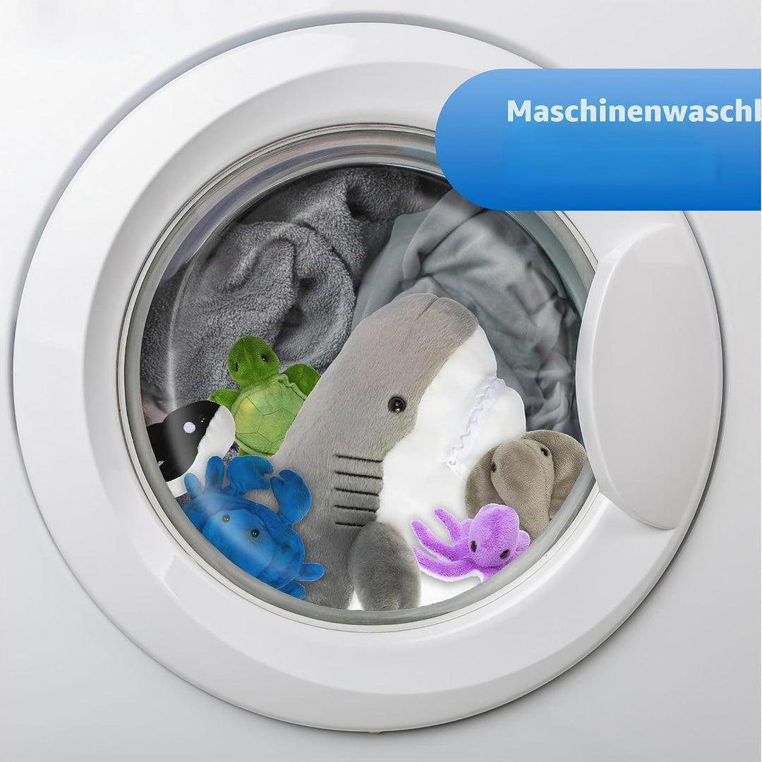Prextex 38 cm grosser Plüsch-Hai plus 5 weiche Plüsch-Meerestiere, Kuscheltiere Stofftiere wie Oktop