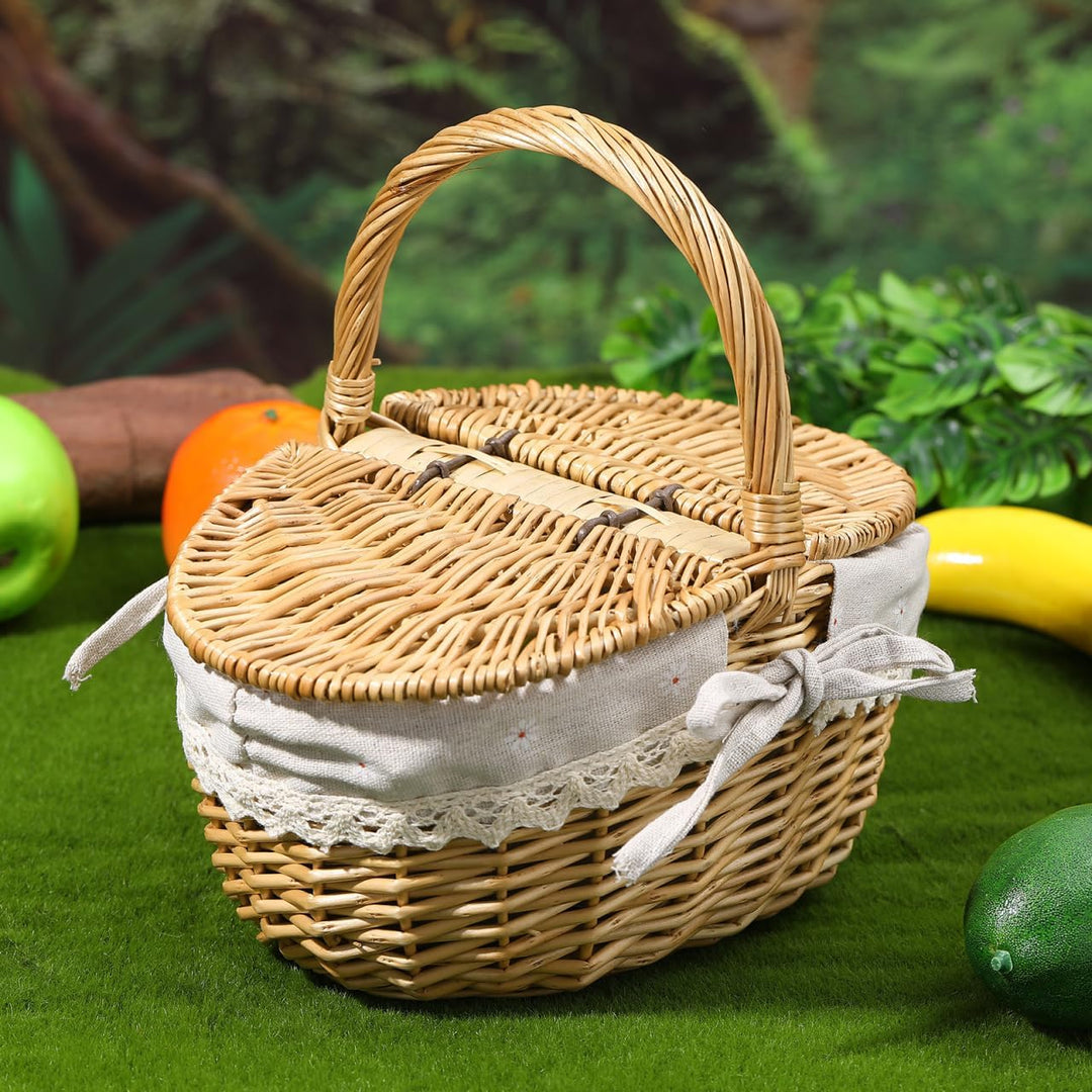 Abaodam Ovaler Weidenkorb mit Deckel Vielseitiger Aufbewahrungskorb für Obst Brot und Gemüse für und