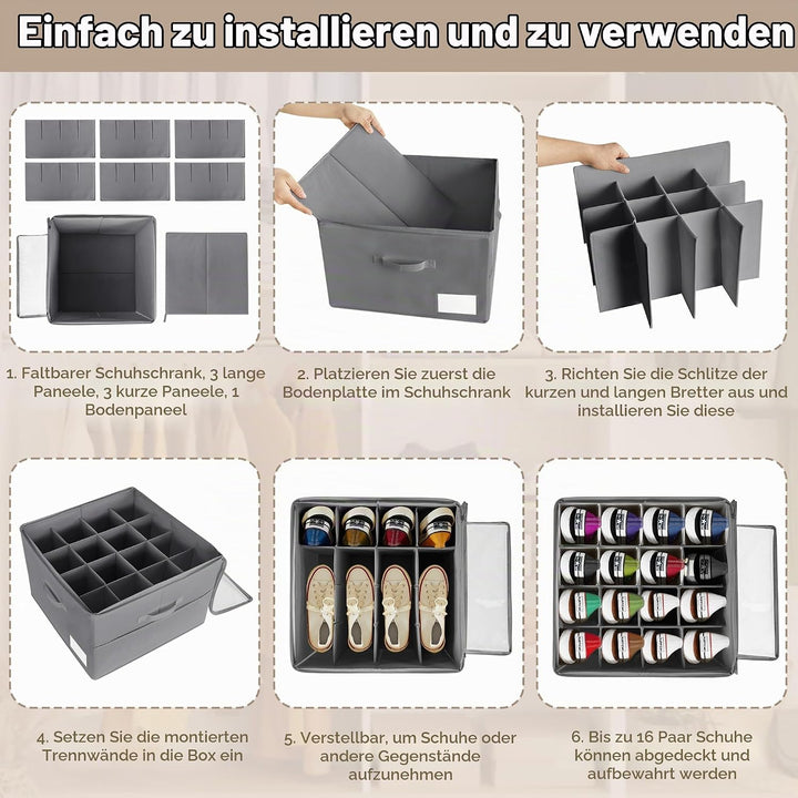 Schuhorganizer Platzsparend, Passt 16 Paare, Schuh Organizer für Schrank Durchsichtigem Deckel, Gros
