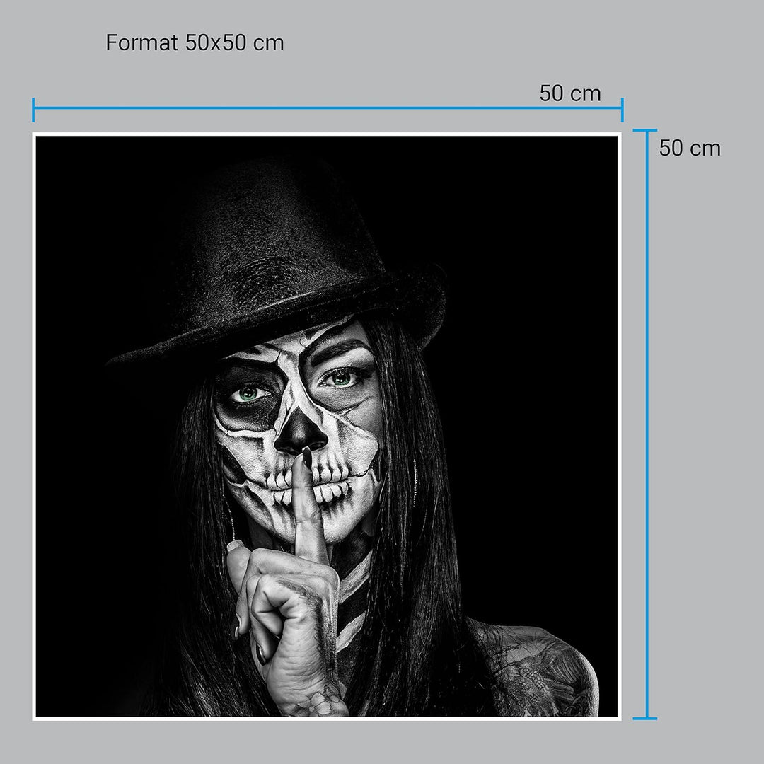 wandmotiv24 Poster als Wanddeko, Grösse 50x50cm, Model mit Totenkopf Makeup, Schminke, Grüne Augen,