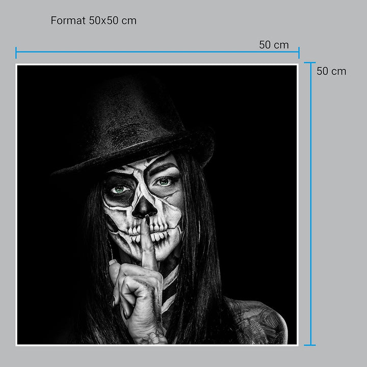 wandmotiv24 Poster als Wanddeko, Grösse 50x50cm, Model mit Totenkopf Makeup, Schminke, Grüne Augen,