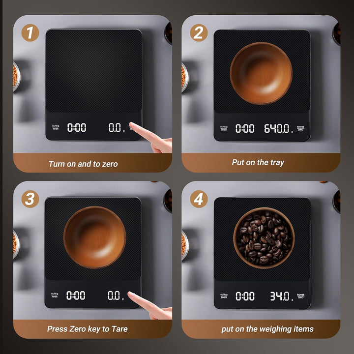 Digitale Kaffeewaage mit Timer - Type C Wiederaufladbare Espresso Waage mit Automatischer Tarierung,