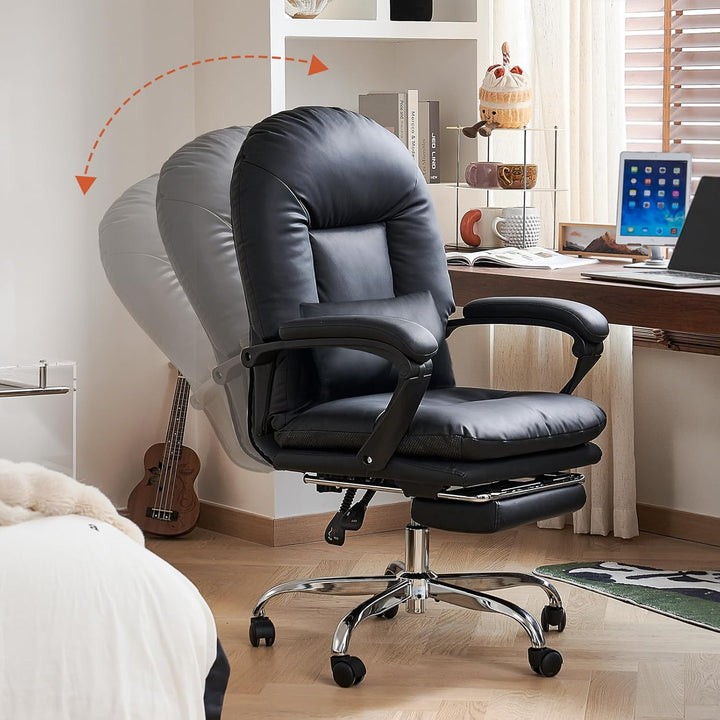 EMIAH Ergonomischer Bürostuhl mit Fussstütze, Verstellbarer Schreibtischstuhl Echtes Leder, Bequeme