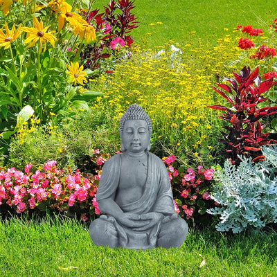 Relaxdays Buddha Figur sitzend, XL 70 cm, Gartenfigur, Dekofigur Wohnzimmer, wetterfest & frostsiche