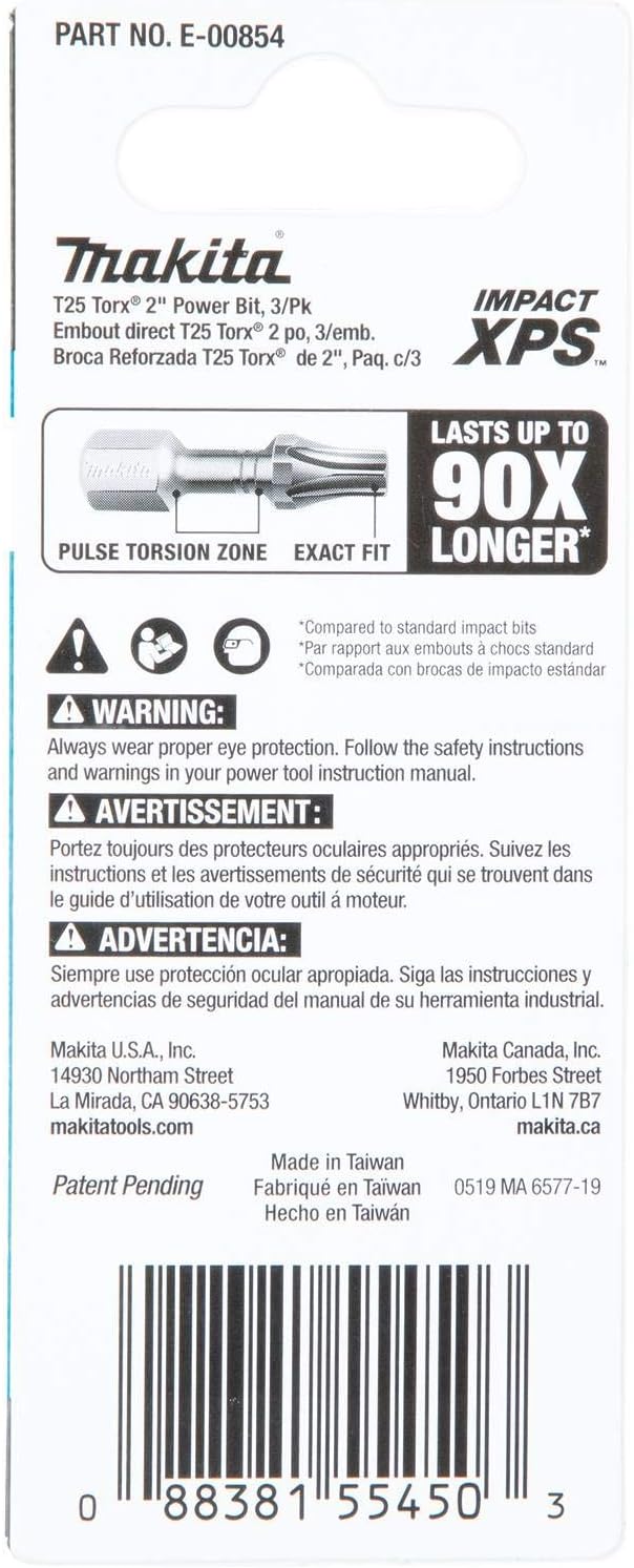 Makita E-00854 Impact XPS T25 Torx 5,1 cm Power-Bit, 3 Stück 3/pk T25, 3/pk T25