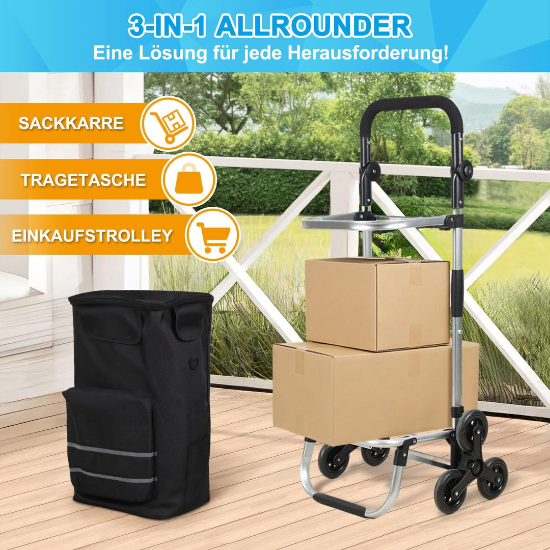 Einkaufstrolley Treppensteiger mit Kühlfach | 50kg Traglast & Grosses Volumen | 3-Rad-Treppensystem,