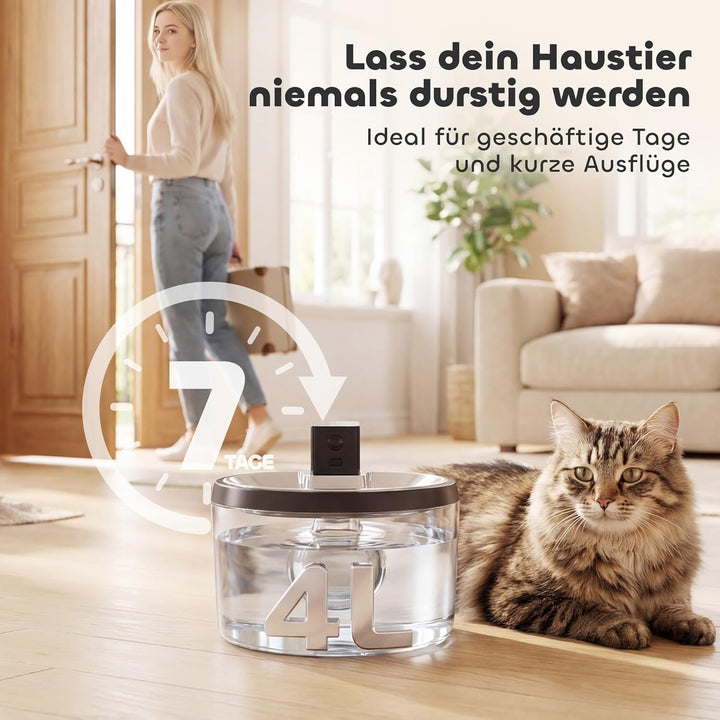 PawHut Katzenbrunnen 4L Kabellos Edelstahl Trinkbrunnen mit Bewegungsmelder 6 Filtern zweifaches Fil