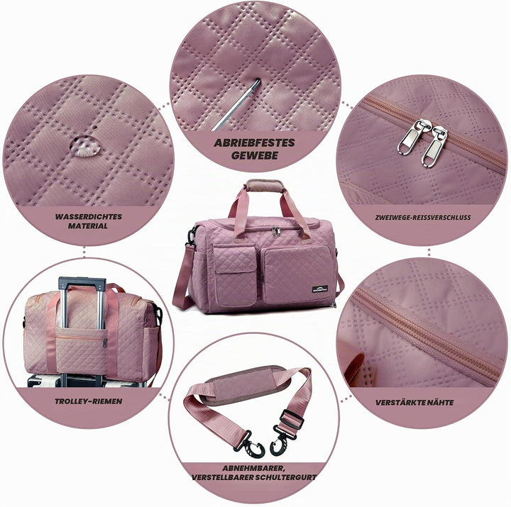 Sporttasche Damen，Reisetasche mit Nassfach und Schuhfach Wasserdichter Handgepäck Tasche, Weekender