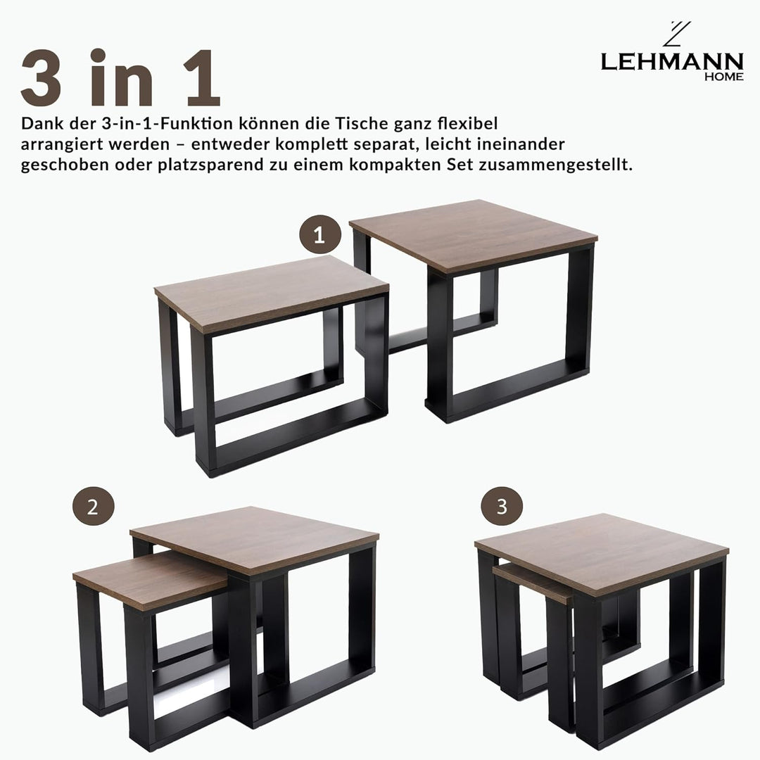 LEHMANN Wohnzimmertisch Holz, Couchtisch 2er Set in 2 Grössen, Beistelltisch Holz, Wohnzimmer Tisch