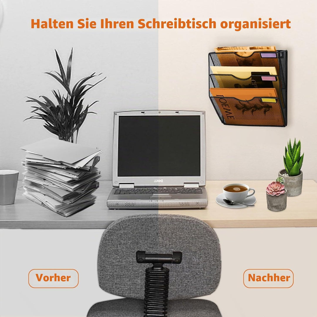 Hängeorganizer Wandablagefächer 3 Stöckiger Wandmontage Schreibtisch Organizer, A4 Zeitschriftenhalt