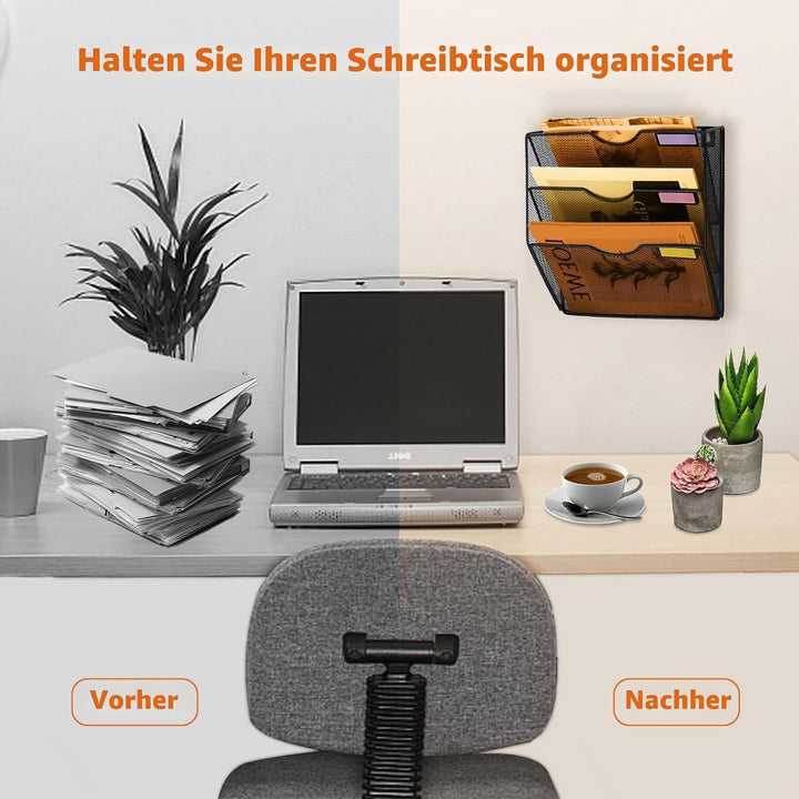 Hängeorganizer Wandablagefächer 3 Stöckiger Wandmontage Schreibtisch Organizer, A4 Zeitschriftenhalt